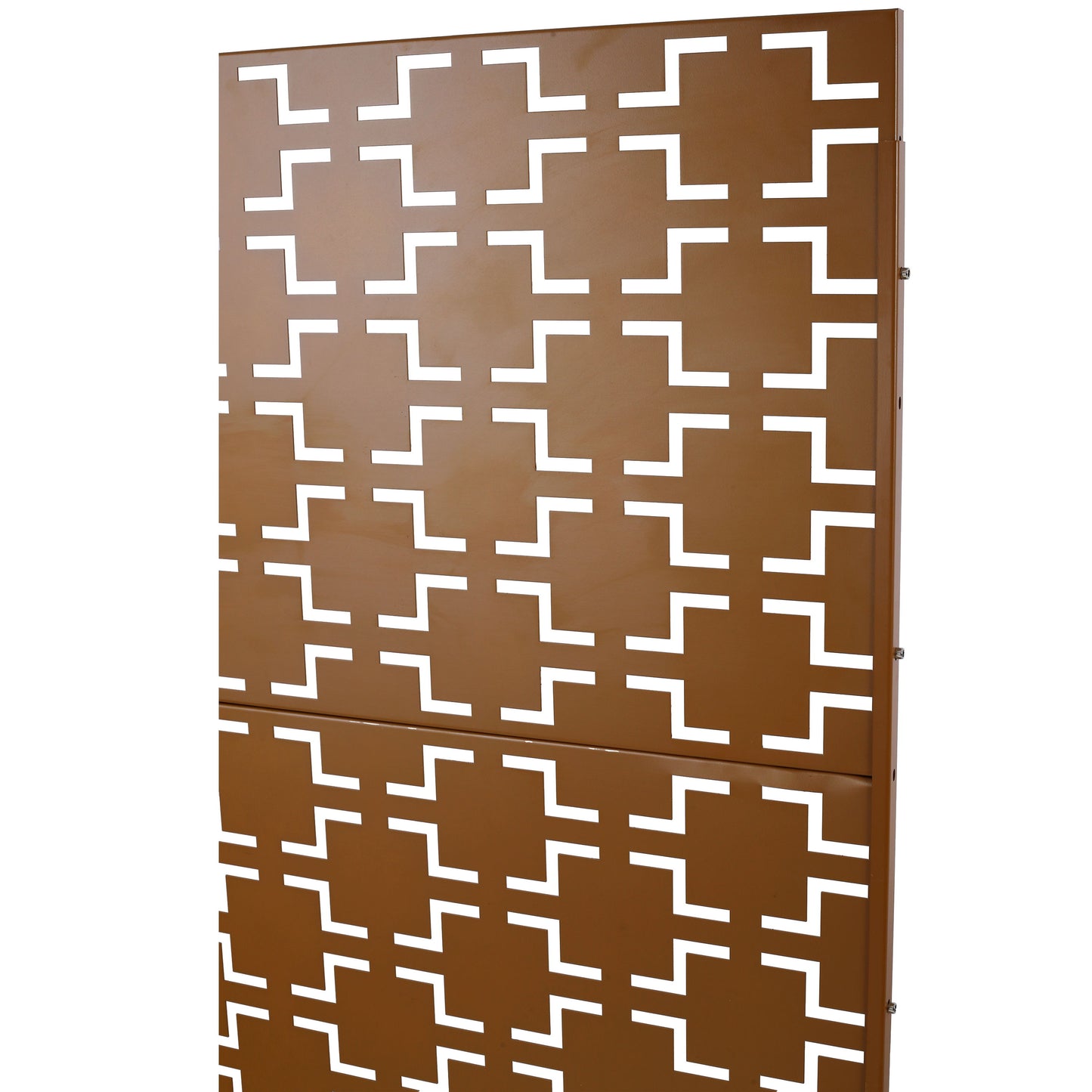 Outdoor & Indoor Freestanding Decorative Privacy Screen For Deck Balcony Patio, Metal Privacy Screen - Brown