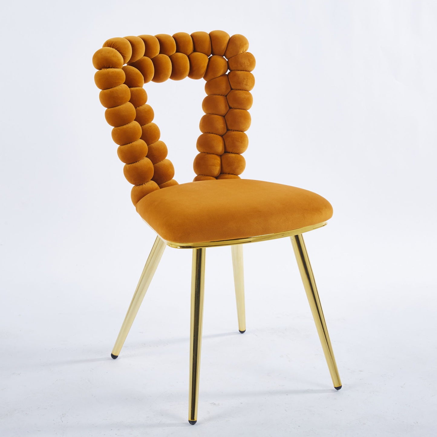 Modern Chair With Iron Tube Legs, Soft Cushions And Comfortable Backrest, Suitable For Dining Room, Living Room, Cafe, Hairball Back (Set of 2) - Orange / Gold