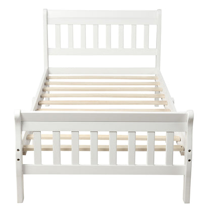 Twin Platform Bed, Mattress Foundation Sleigh Bed With Headboard, Footboard, Slat Support - White