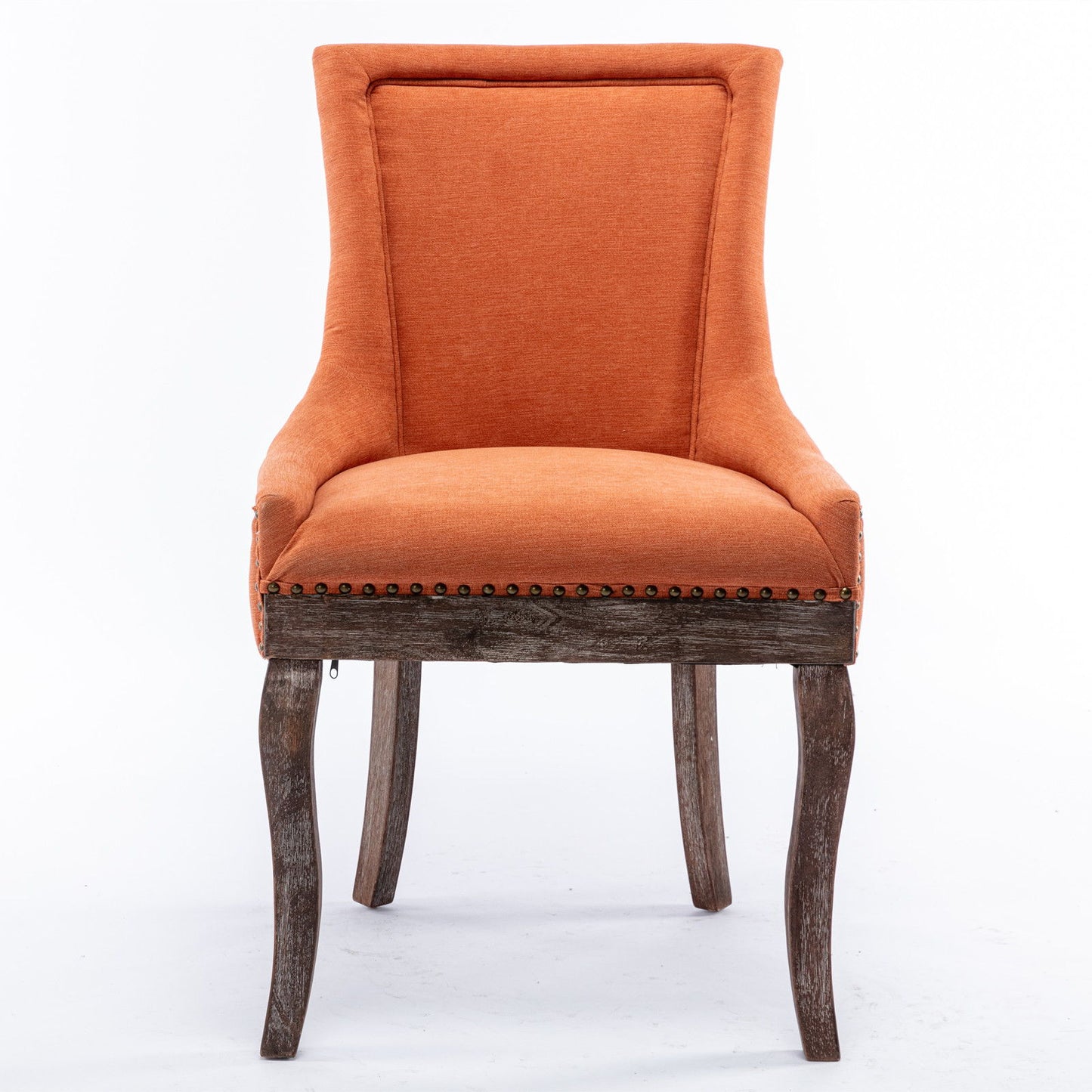 Ultra Side Dining Chair,Thickened Fabric Chairs With Neutrally Toned Solid Wood Legs, Bronze Nail Head (Set of 2) - Orange