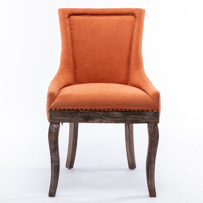 Ultra Side Dining Chair,Thickened Fabric Chairs With Neutrally Toned Solid Wood Legs, Bronze Nail Head (Set of 2) - Orange