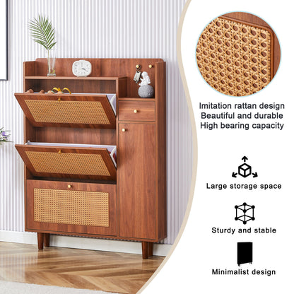 The Modern Minimalist Shoe Cabinet, Suitable For A Variety Of Styles Including Nordic, Japanese, And Industrial - Walnut
