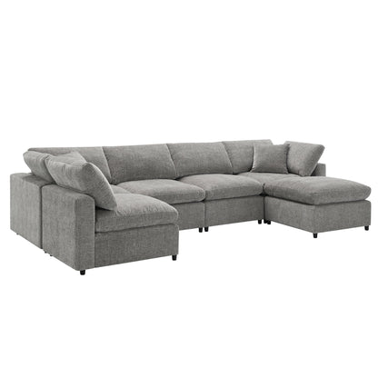 Modern Modular Cloud Sofa Bed, 6 Seat Chenille Sectional Couch Set With Ottoman, Free Combination, Convertible U Shaped Sleeper Sofa - Gray