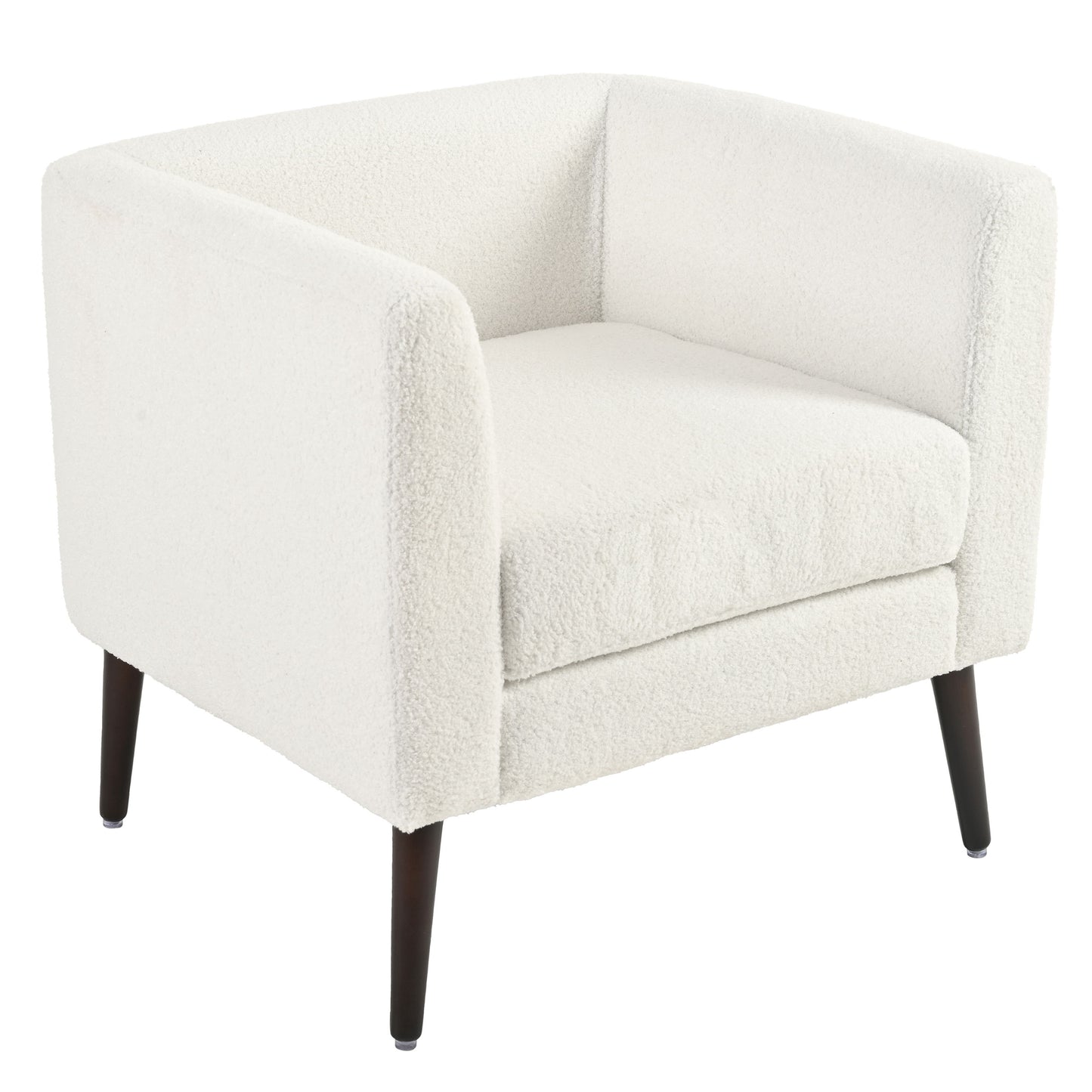 Modern Teddy Fabric Accent Chair - Mid - Century Upholstered Armchair With Pillow And Wood Legs For Living Room, Or Reception Room - White