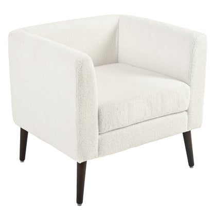 Modern Teddy Fabric Accent Chair - Mid - Century Upholstered Armchair With Pillow And Wood Legs For Living Room, Or Reception Room - White