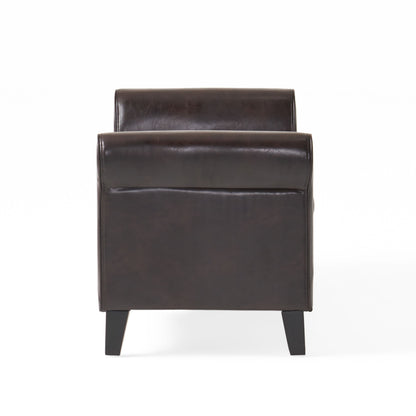 Hayes Contemporary Armed Storage Bench With Button Tufting - Brown