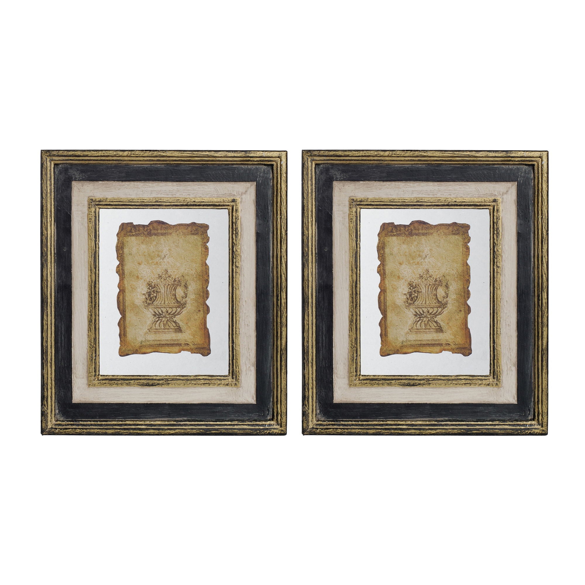 Lucian - Framed Antiqued Sculpture Print (Set of 2) - Multicolor / Wood