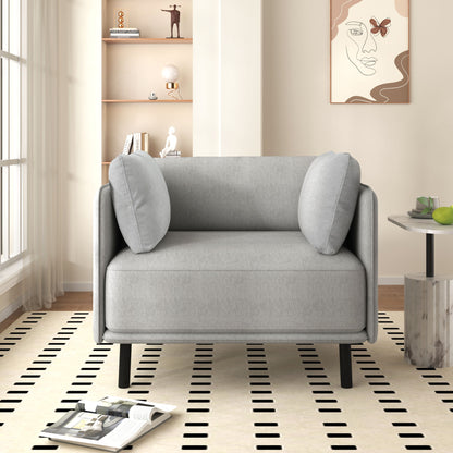 Vintage Lounge Chair With Polyester Upholstery, Solid Wood Frame & Steel Legs - Gray