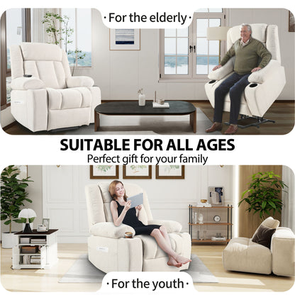 Power Lift Recliner Chair - Fabric Single Sofa With Extended Footrest, Remote Control, Cup Holders, And Side Pockets For Living Room Or Home Theater - Light Gray