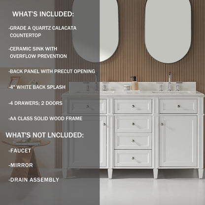 Fully Assembled 60'' Freestanding Double Sinks Bathroom Vanity With Quartz Top - White