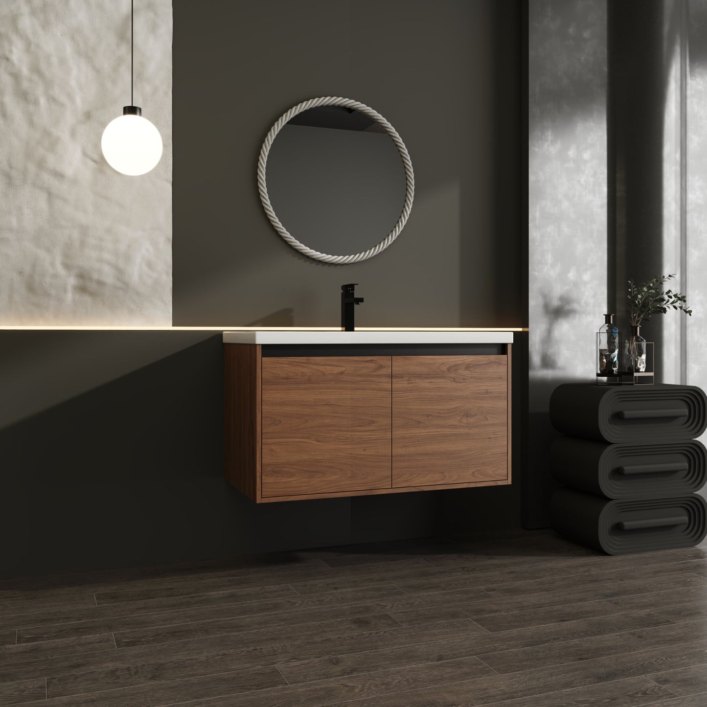 36" Bathroom Vanity Set With Resin Countertop Sink And 2 Doors - Brown