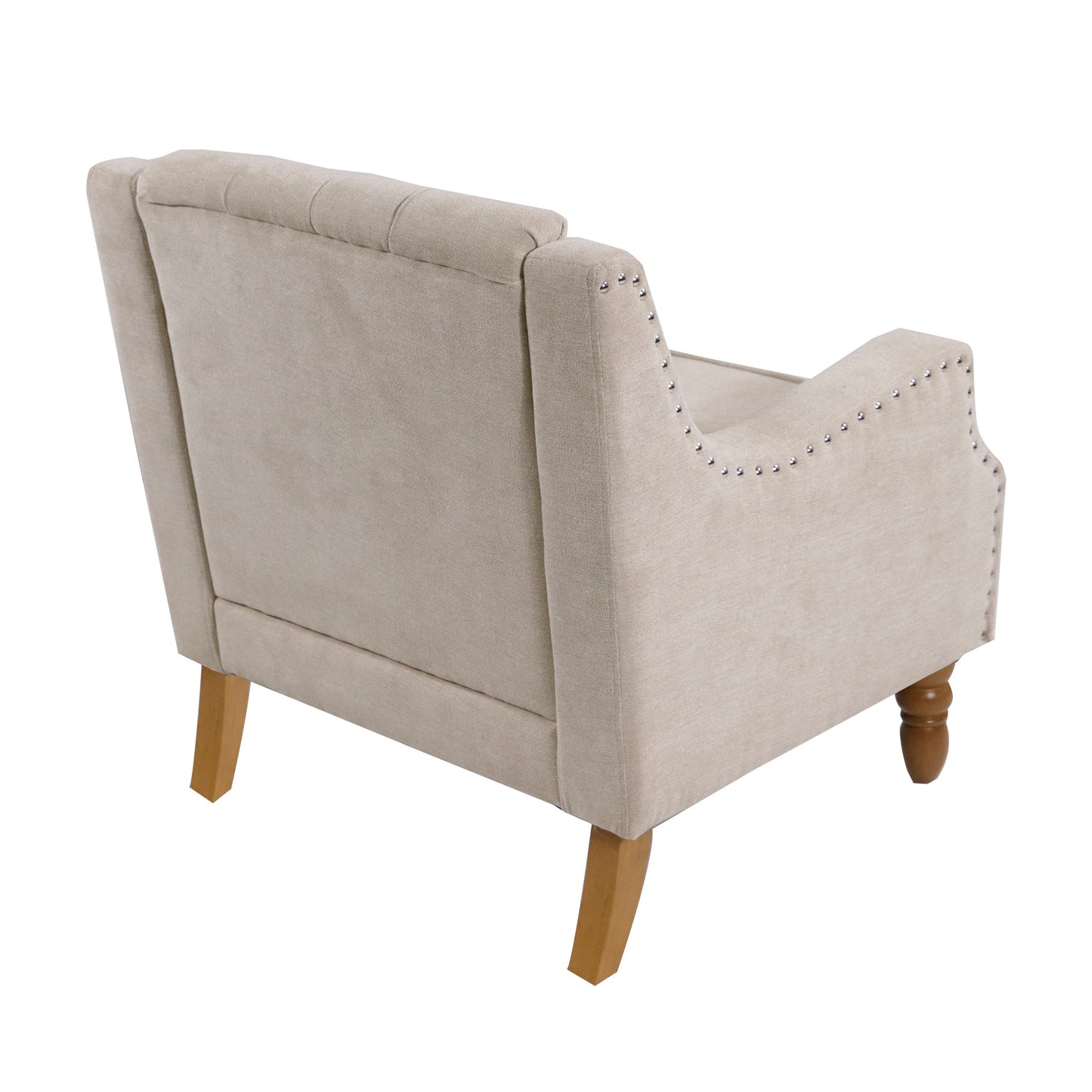 Accent Chair, Living Room Chair, Footrest Chair Set With Vintage Brass Studs, Button Tufted Upholstered Armchair For Living Room, Comfy Reading Chair For Bedroom, Reception Room - Beige
