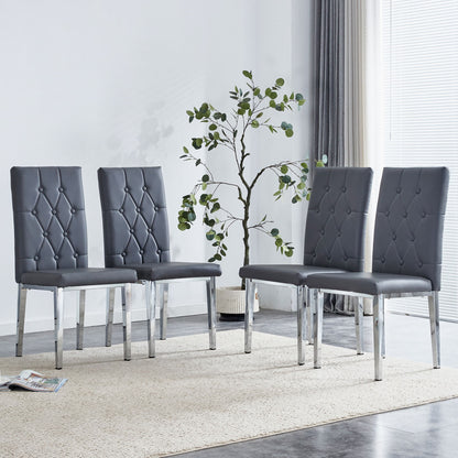 Armless Dining Chairs, Grid And Buckle Design Of The Back (Set of 4) - Gray