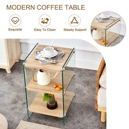 Modern 3 Layer Bedside Cabinet With Storage Function In Wood And Tempered Glass - Wood