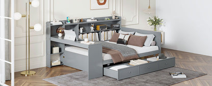 Full Size Daybed With 3 Drawers USB Ports And Desk - Gray