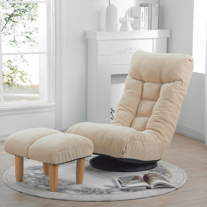 Japanese Style Single Reclining Sofa Chair With Adjustable Features Cotton For Balcony And Leisure - White