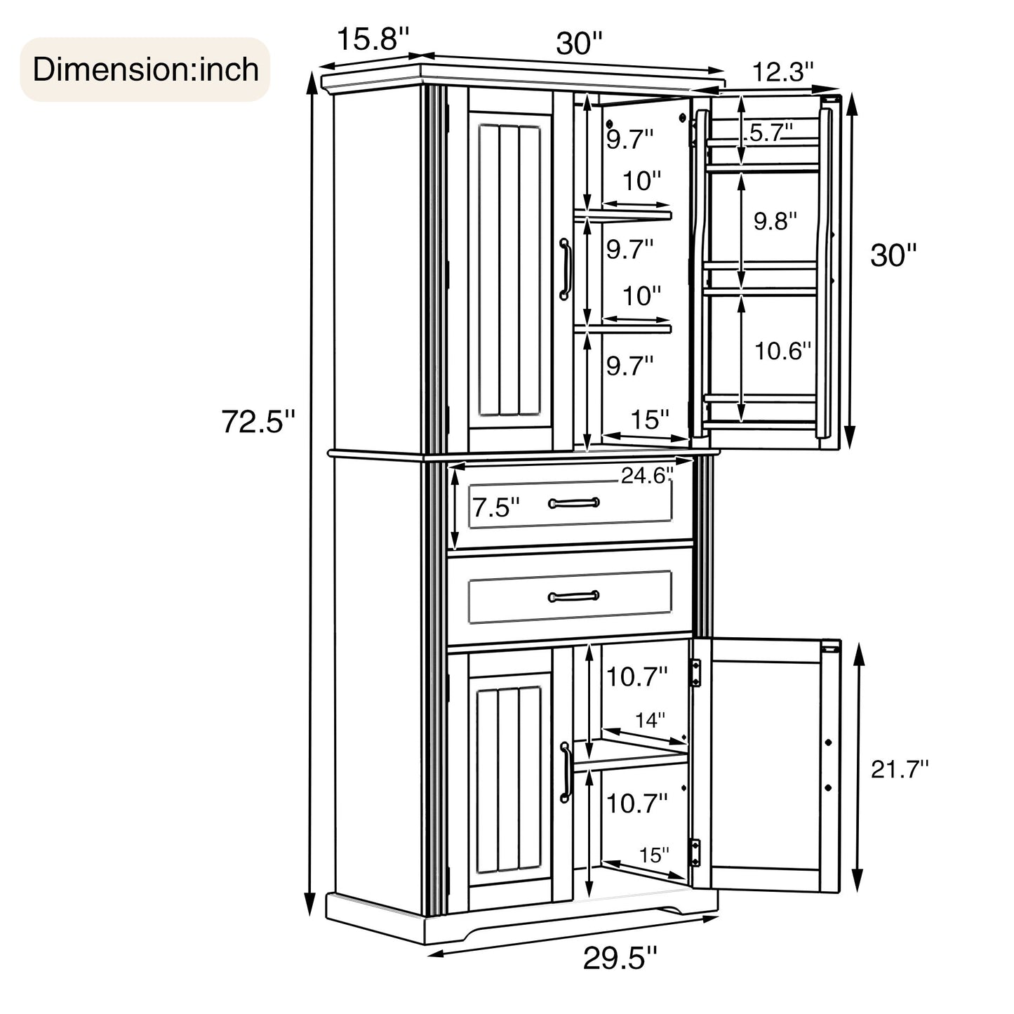 Elegant Multi Functional Storage Cabinet With Slide Rail Drawers, Adjustable Shelves - White