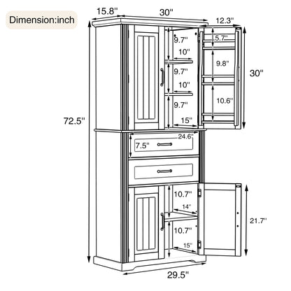 Elegant Multi Functional Storage Cabinet With Slide Rail Drawers, Adjustable Shelves - White