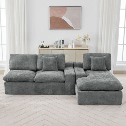 Cloud Sectional Sofa Upholstered Sofa Couch With Double-Layer Cushion And Side Pockets, Free Combined Sectional Sofa Full Compressed Sofa For Living Room - Gray
