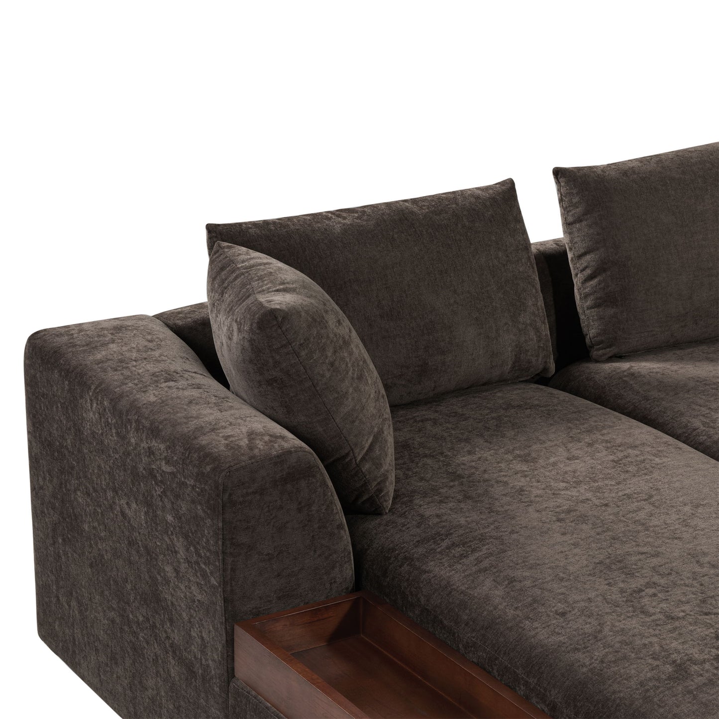 Elegant L Shaped Sectional Sofa With Chenille Upholstery And Wooden Storage Compartment - Brown