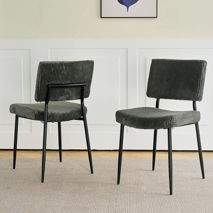Modern Dining Chair (Set of 2) Fabric Upholstered With Black Metal Legs, Home And Bedroom Use - Gray