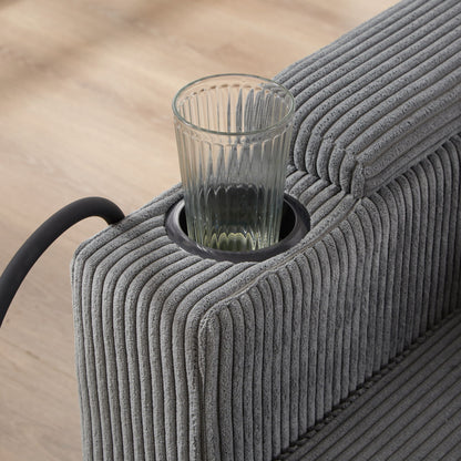 Convertible Chaise Lounge Sofa Chair Corduroy Sleeper With USB Ports, Cup Holders, Storage - Gray