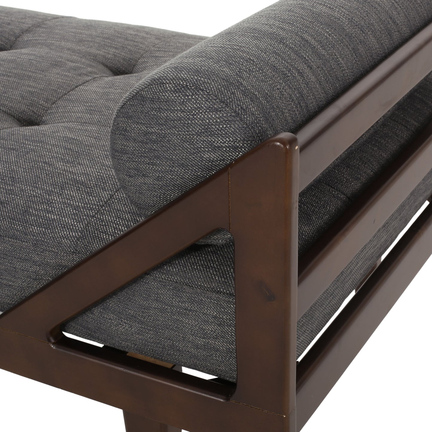 Contemporary Fabric Chaise Lounge With Button Tufted Waffle Stitching And Rolled Accent Pillows - Charcoal