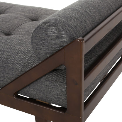 Contemporary Fabric Chaise Lounge With Button Tufted Waffle Stitching And Rolled Accent Pillows - Charcoal