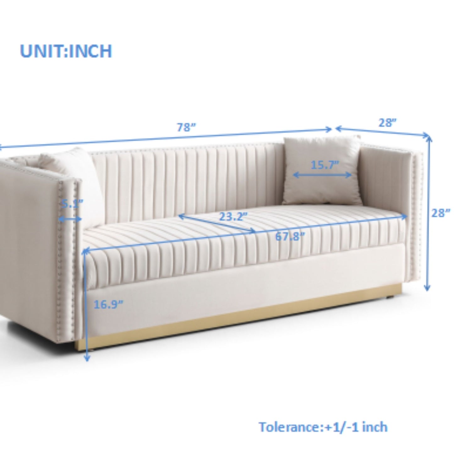 Contemporary Vertical Channel Tufted Sofa Modern Upholstered Couch For Living Room With 2 Pillows - Beige