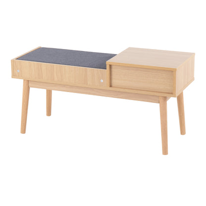 Telephone Contemporary Bench With Pull Out Drawer - Natural / Gray