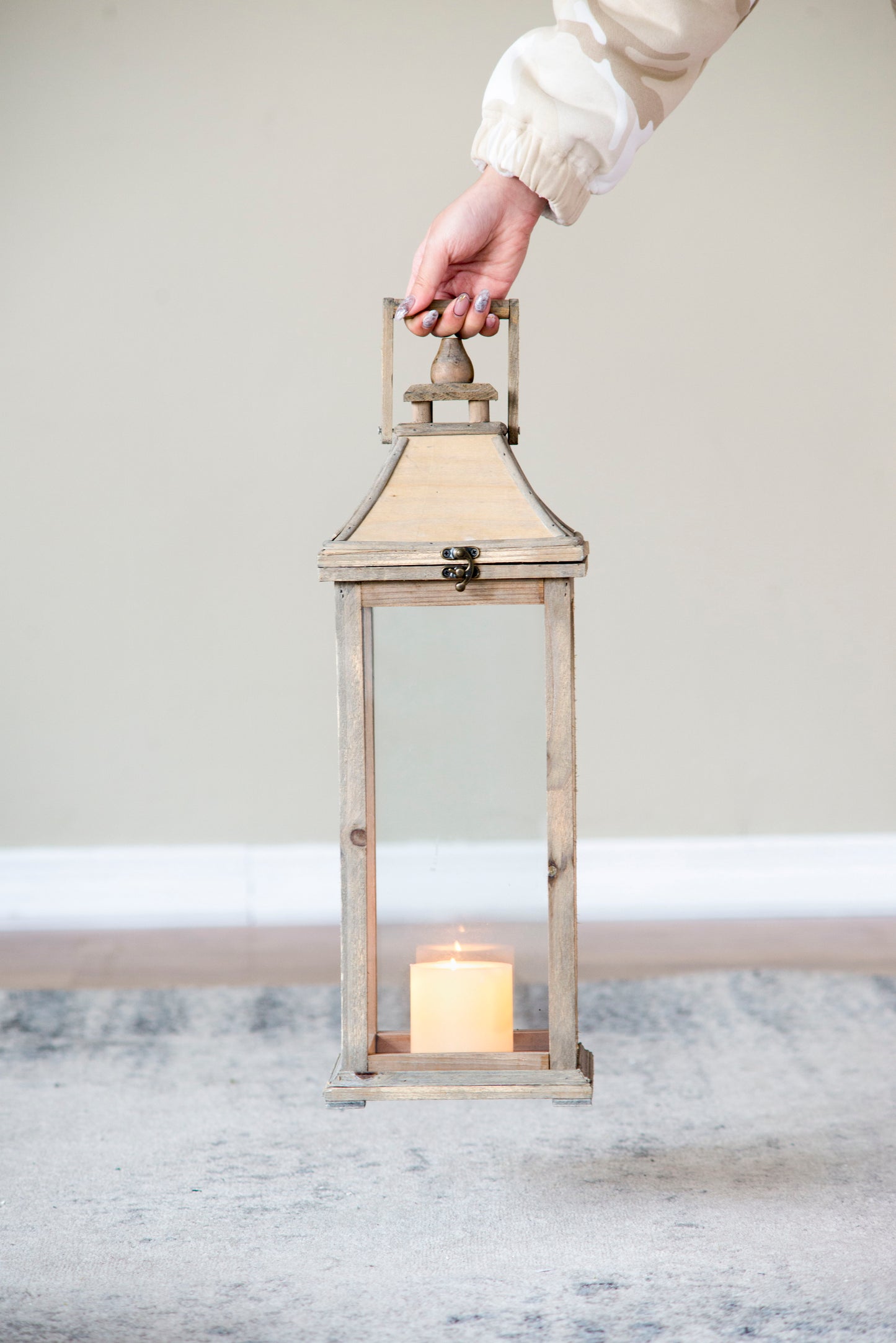 Candle Lantern Decorative, Hurricane Lantern Holder Decor For Indoor Outdoor, Home Garden Wedding - Ivory