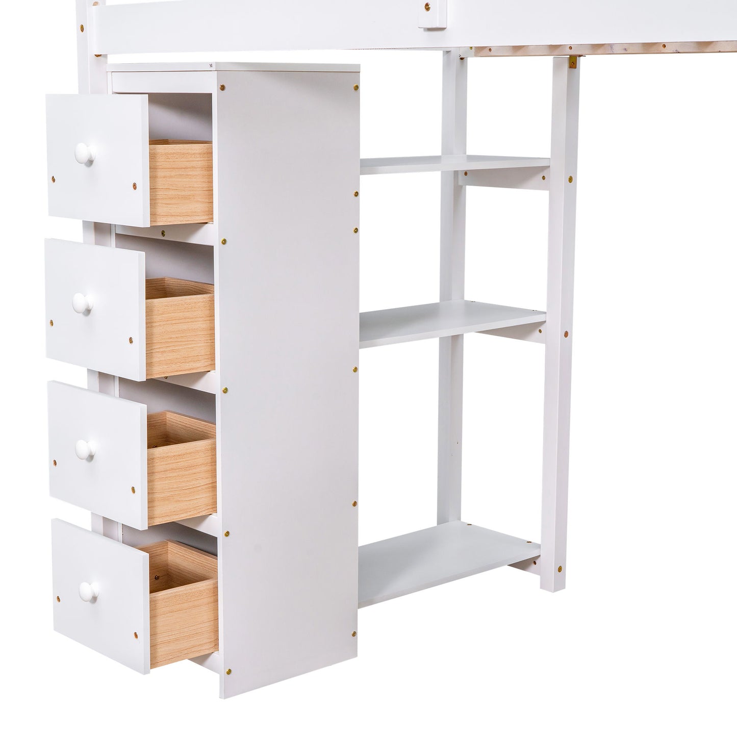 Twin Size Loft Bed With Storage Drawers, Desk And Stairs With Shelves - White