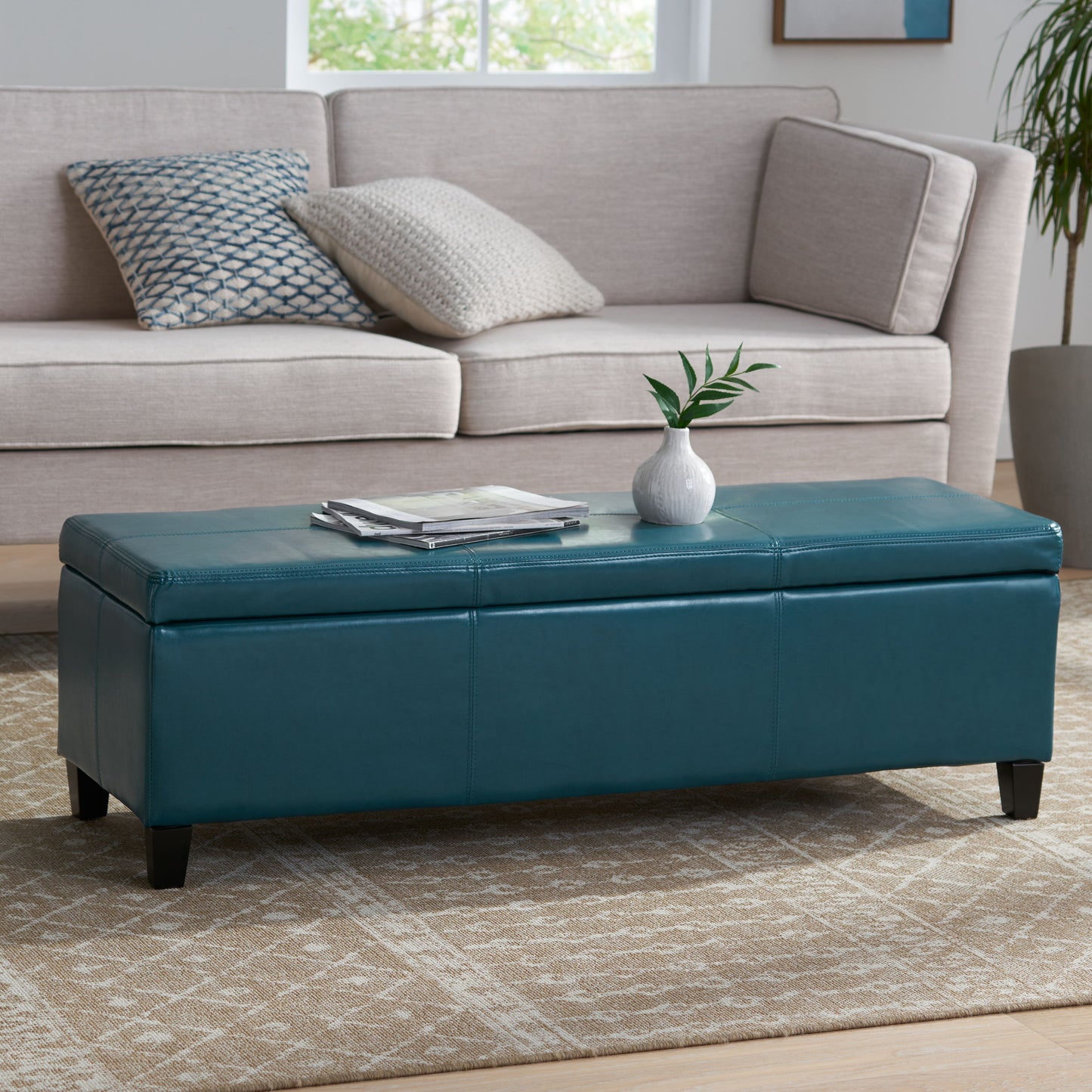 Glouster - Contemporary Storage Ottoman With Upholstered - Teal