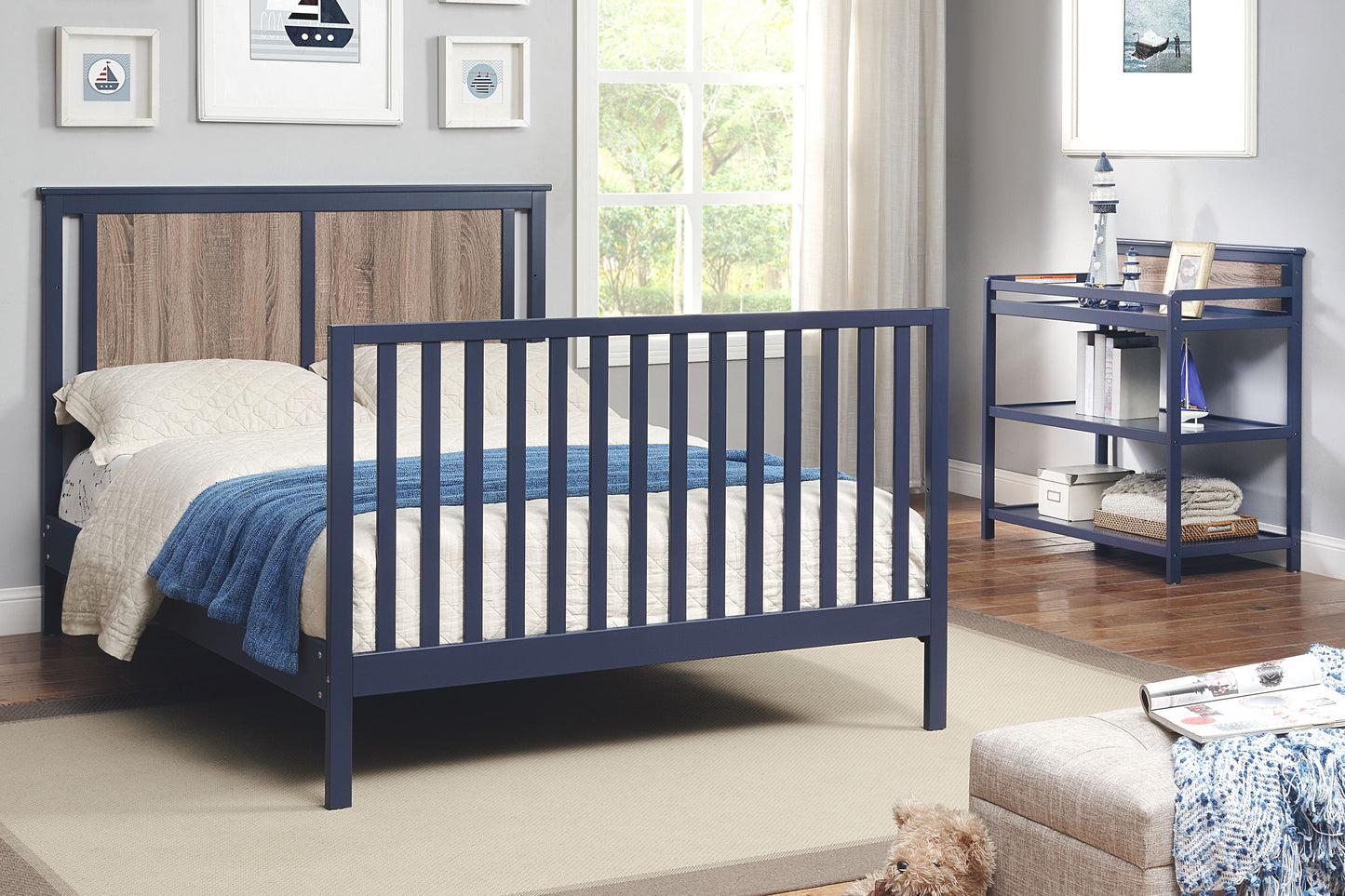 Connelly - 4 In 1 Convertible Crib - Midnight Blue / Vintage Walnut