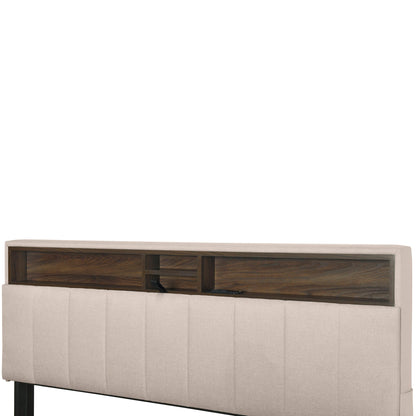 Queen Size Upholstered Platform Bed With Storage Headboard, Twin Long Size Trundle & 2 Drawers And A Set Of Sockets & USB Ports - Beige