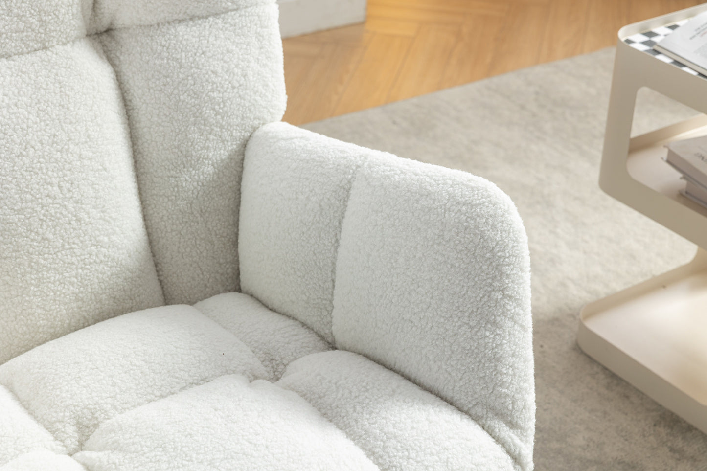 Teddy Fabric Rocking Chair With Adjustable Footrest - Ivory