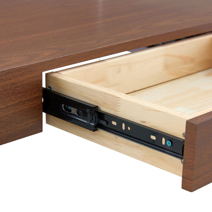 Modern 2 Tier Coffee Table With Drawer Clear Tempered Glass, Multifunctional Storage - Transparent / Wood
