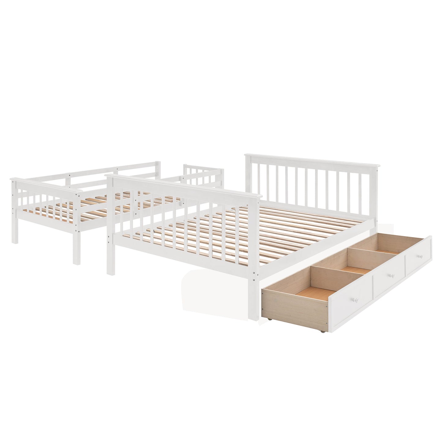 Twin Over Full Stairway Bunk Bed With Drawer, Storage And Guard Rail For Bedroom - White