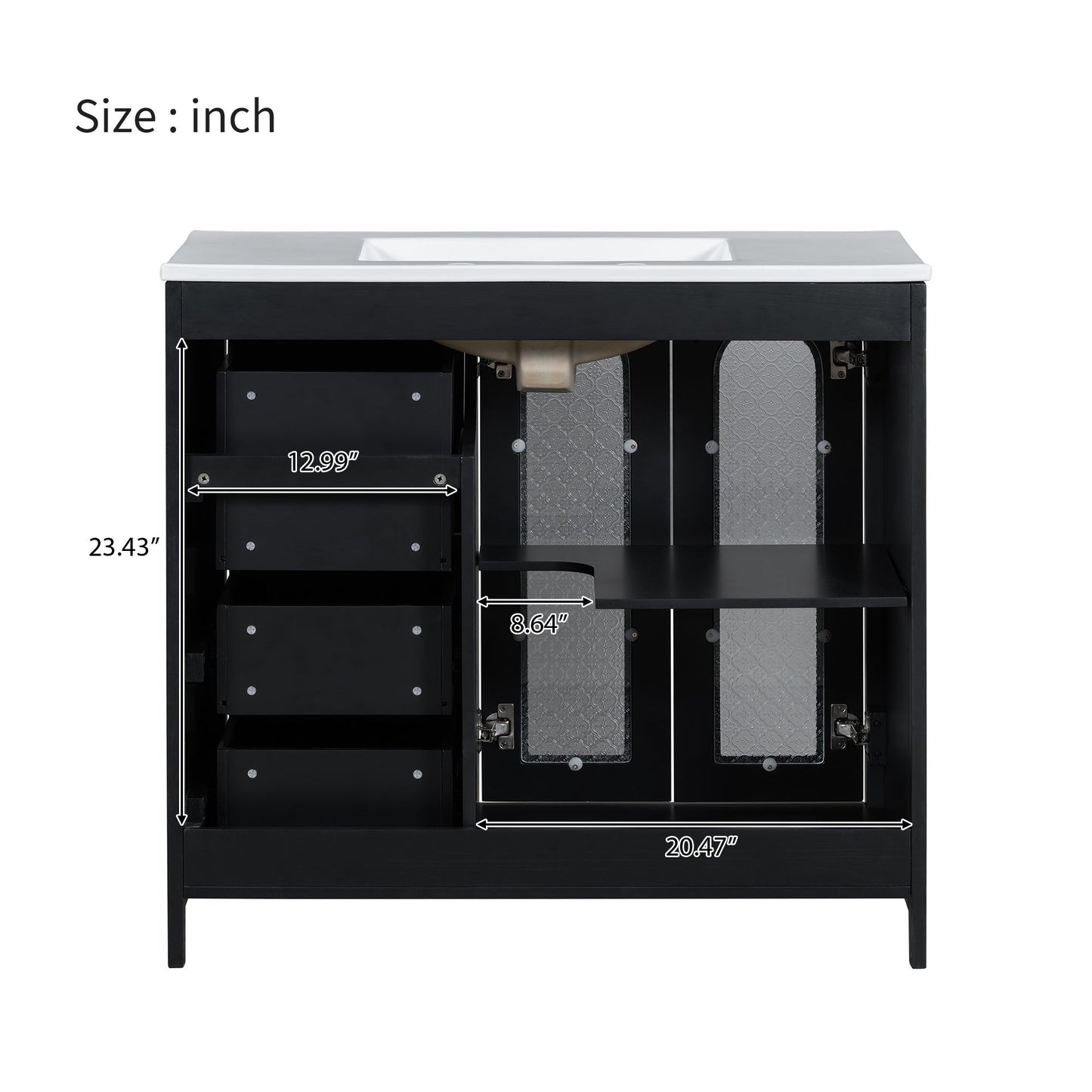 Bathroom Vanity With Two Soft Close Doors, Adjustable Shelves And Three Drawers - Black