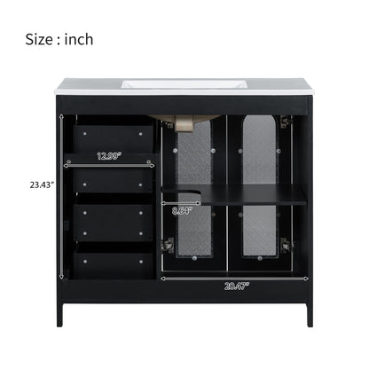 Bathroom Vanity With Two Soft Close Doors, Adjustable Shelves And Three Drawers - Black