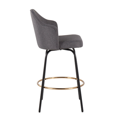 Ahoy - Contemporary Fixed Height Counter Stool Round Gold Footrest (Set of 2) - Gray / Black