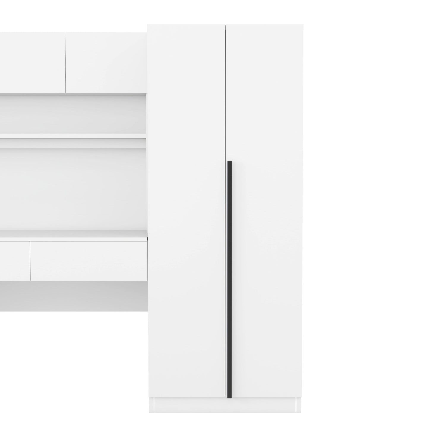2 Door Storage Desk Wardrobe For Bedroom With Shelves And Drawers - White