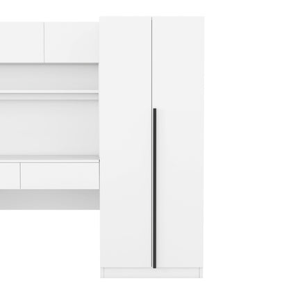 2 Door Storage Desk Wardrobe For Bedroom With Shelves And Drawers - White