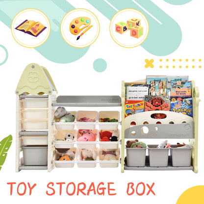 Kids Bookshelf Toy Storage Organizer With 17 Bins And 5 Bookshelves, Multi-Functional Nursery Organizer Kids Furniture Set Toy Storage Cabinet Unit With HDPE SheLF And Bins - Light Green