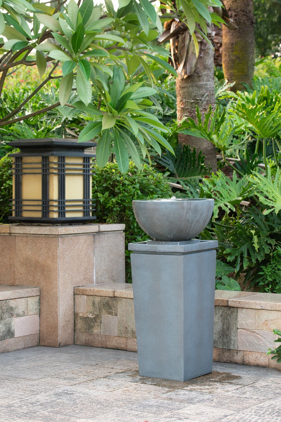 16.3" Polyresin Zen Bowl Water Fountain, Outdoor Bird Feeder / Bath Fountains, Relaxing Water Feature For Garden Lawn Backyard Porch - Gray