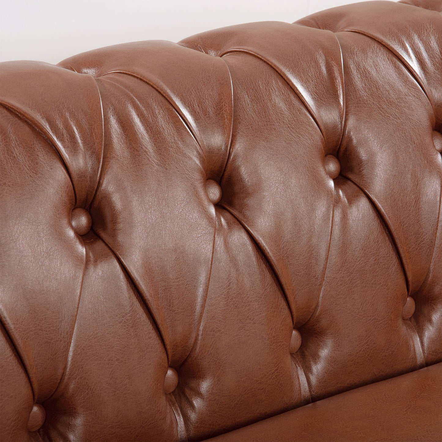 Rolled Arm Chesterfield Three Seater Sofa - Brown