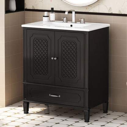 Vintage Style 30" Bathroom Vanity With Sink, Multi Functional Storage, Soft Closing Door - Black