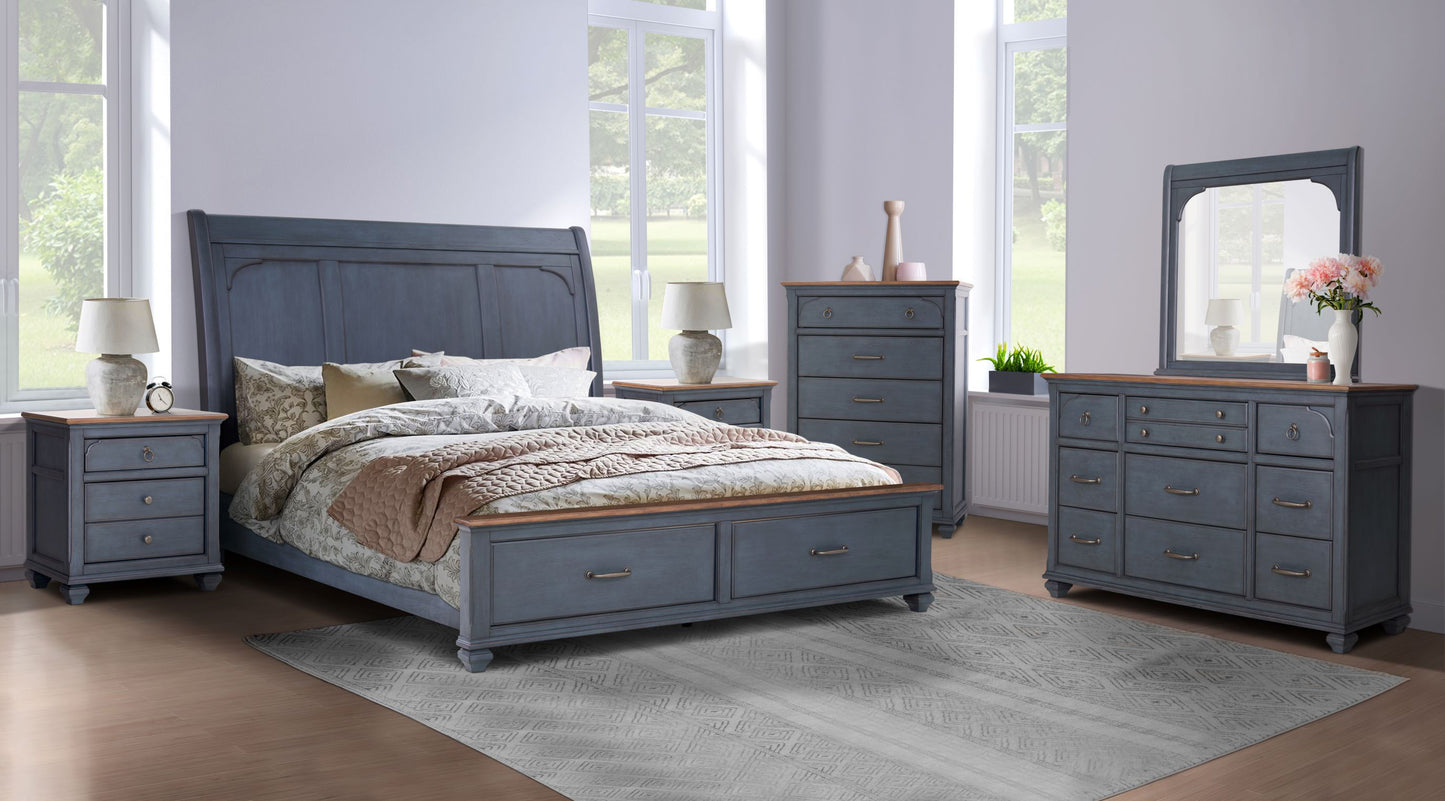 Americana - King Size Sleigh Bed - Blue