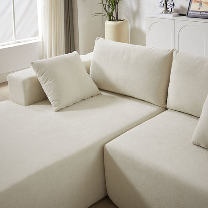 Modern Chenille Upholstered Sectional Sofa Couch Set, Modular L Shaped Sectional Living Room Sofa Set With 6 Pillows, Free Combination - Beige