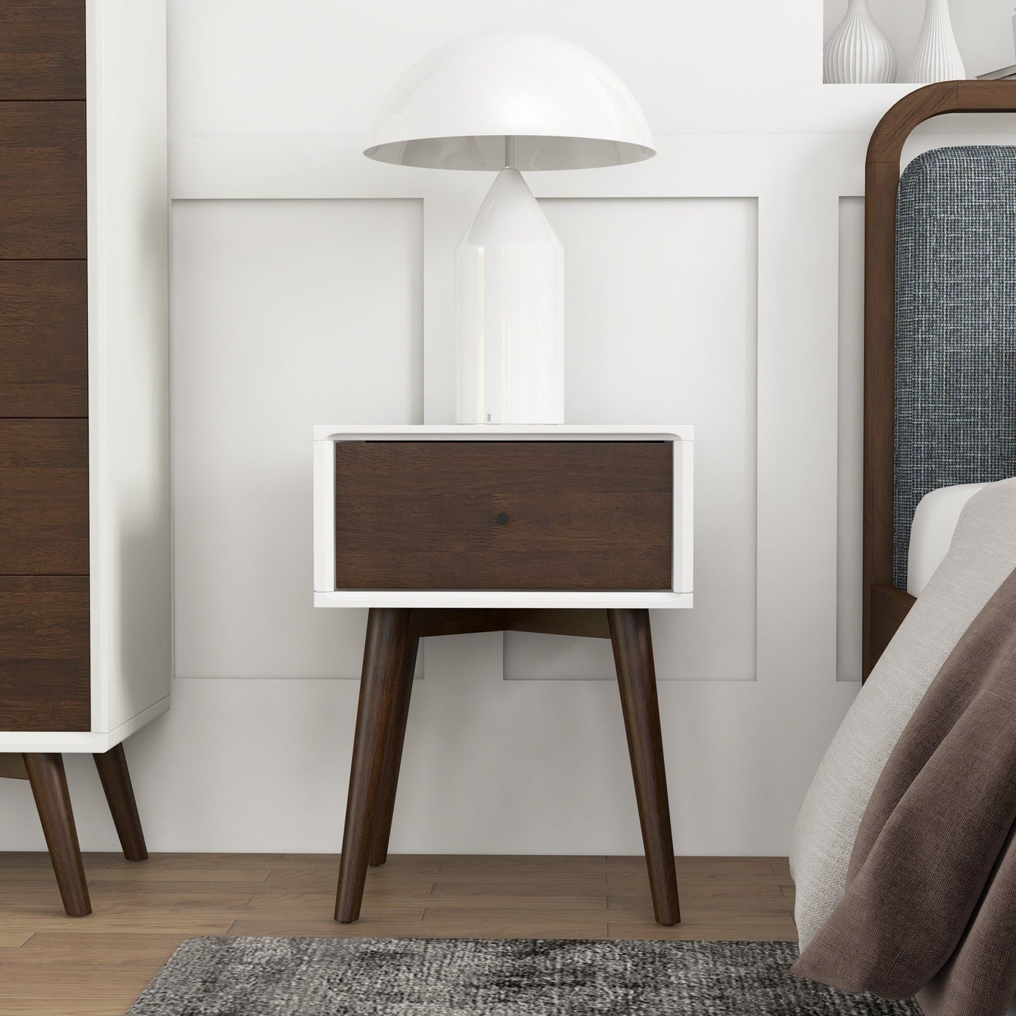 Avery - Night Stand 1 Drawer - Dark Brown / White